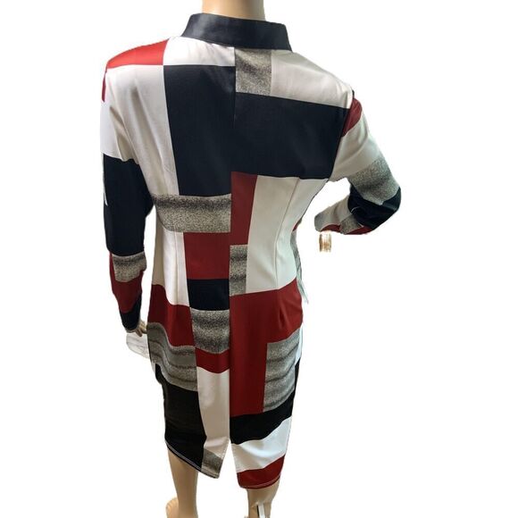 MOD Multicolored Geometric Long Sleeve High Neck Half Zip Classic Dress Size Med - Picture 7 of 14